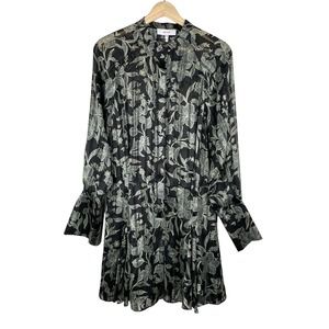 Reiss Larissa Floral Print Long Sleeve A Line Dress Size 6 Minidress Black Green